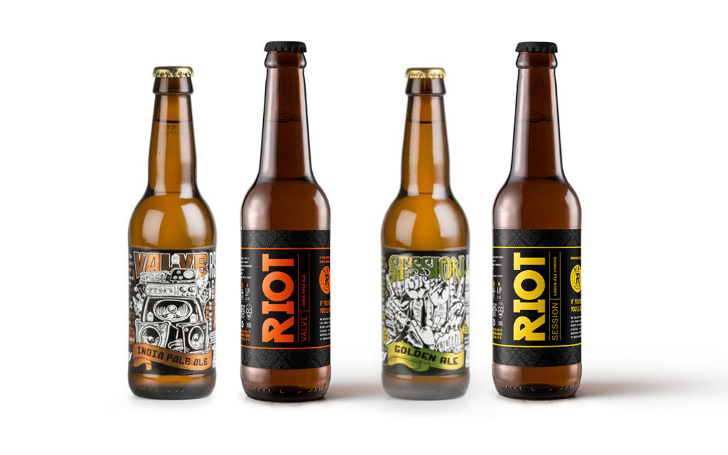 Riot Beer Label design Before and After the update