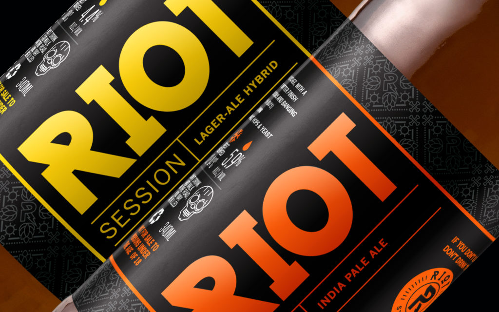 Riot beer label design close-up detail