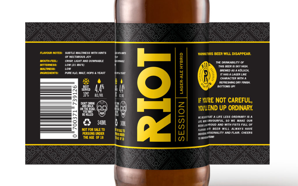Riot label design peeling off the bottle