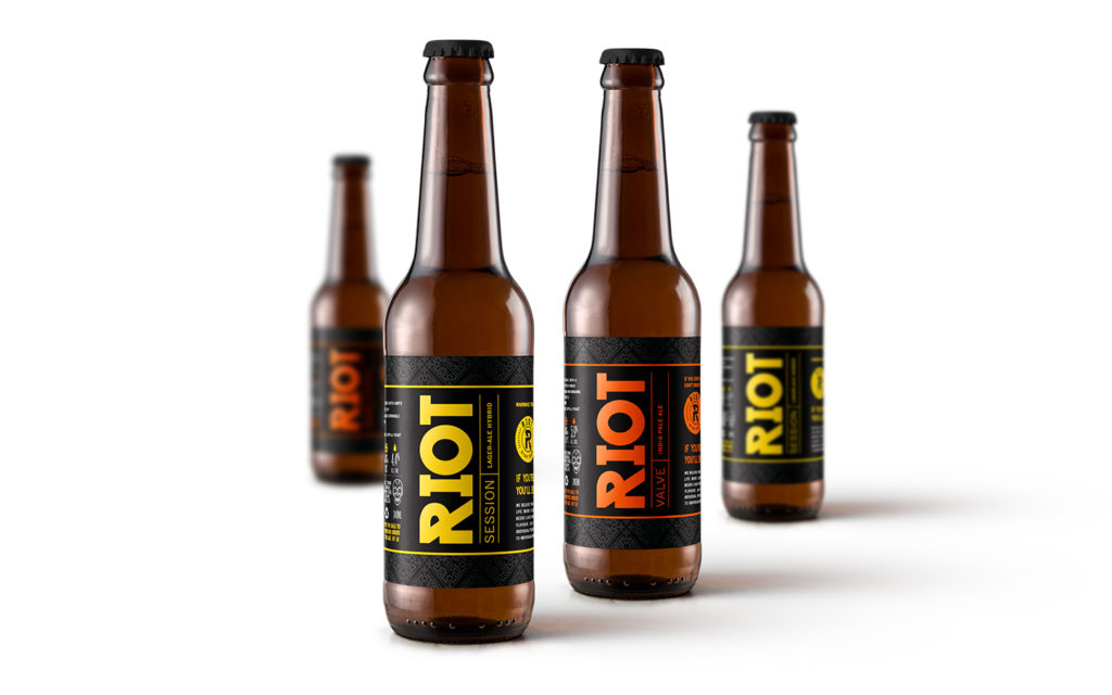 Riot Beer Label Design applied to bottles