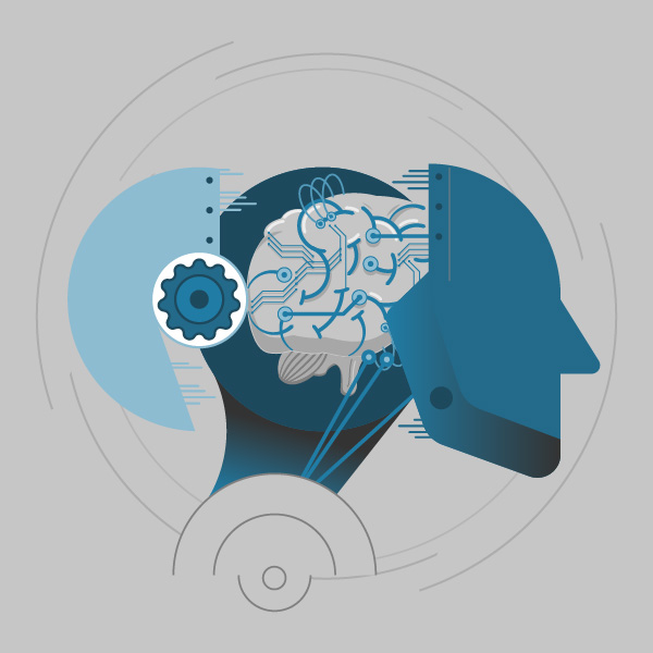 5G AI robot head illustration