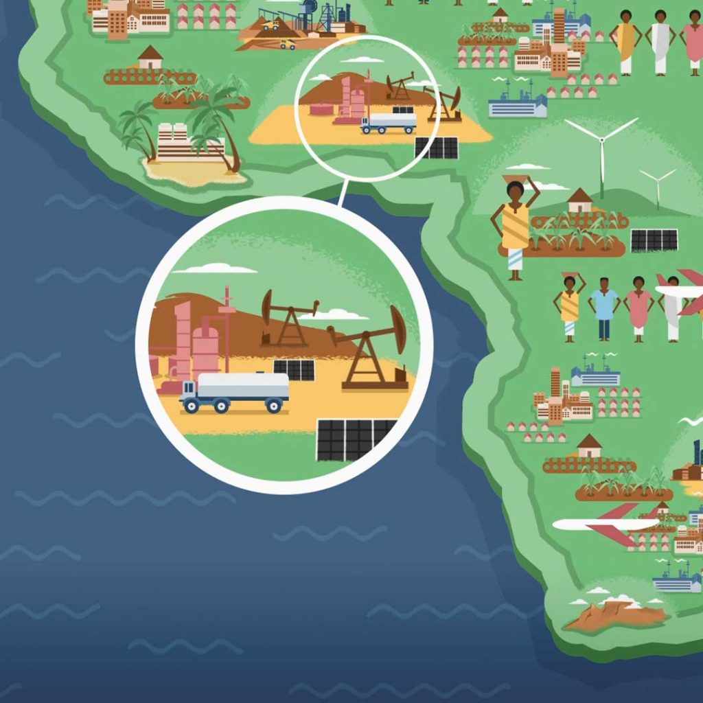A detailed illustrated map of Africa showing economic development
