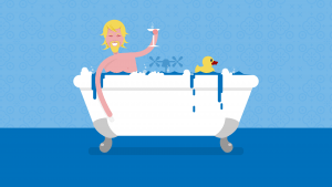 Nelson Mandela video illustration concept art of Richard Branson in a bath tub