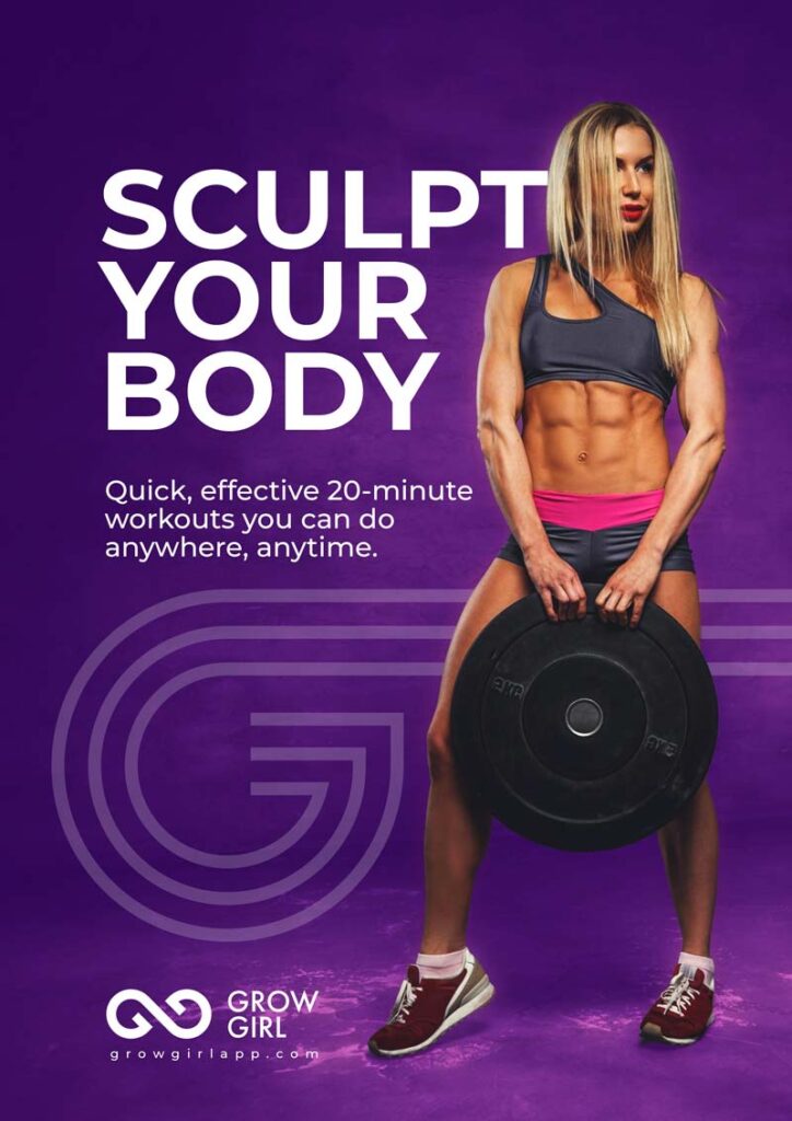 Poster of a beautiful strong blonde gym girl smiling and holding a barbell plate 