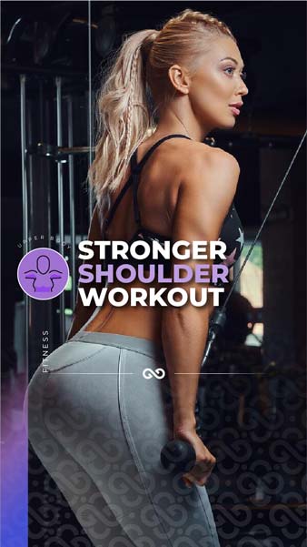 strong shoulder instagram post showing a woman performing a shoulder exercise wearing tight-fitting gym tights
